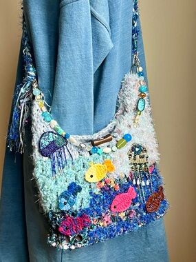 Handcrafted Multicolor Ocean-Embellished Shoulder Bag